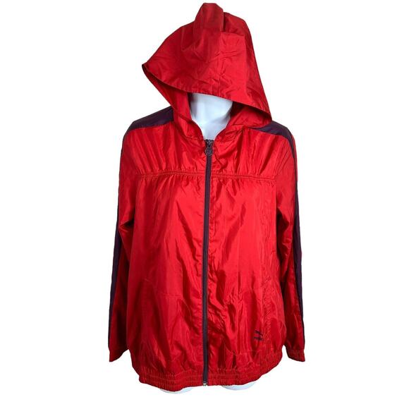Women's Puma Red Windbreaker Jacket Sz M Hooded Red Full Zip Lightweight - Picture 6 of 9
